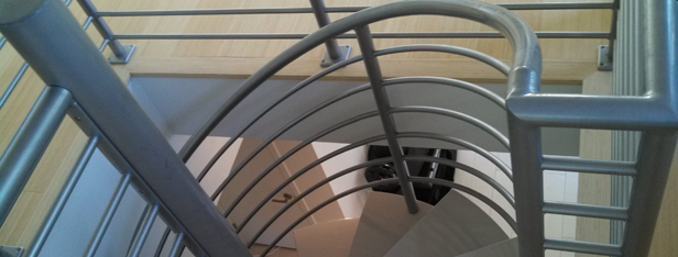 Duvinage Residential Spiral Staircase in Powder Coated Steel with Multiline Rail